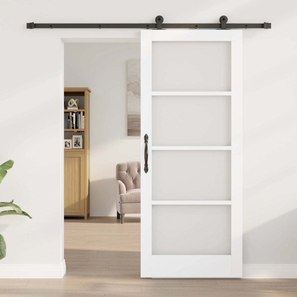 Porta Scorrevole  con Set di Hardware 'ORKDAL'Legno Massello Bianco e Vetro