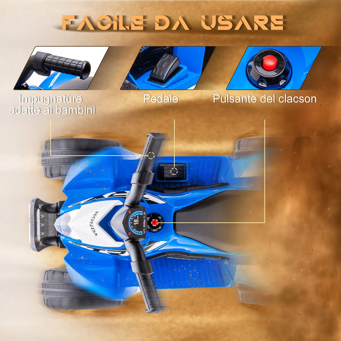 Quad Elettrico per Bambini licenza ufficiale HONDA con Luci LED Clacson e Pedale Blu