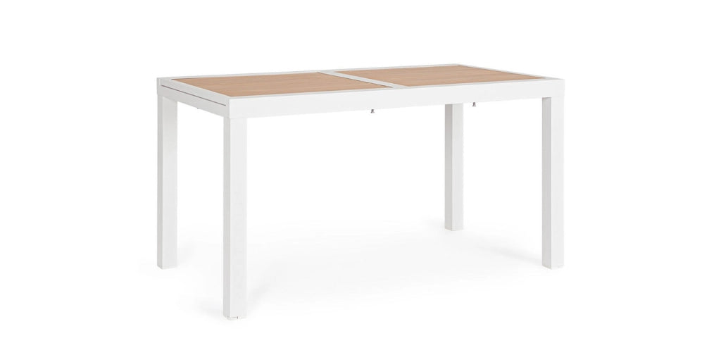 Tavolo Allungabile da Esterno 140-210x77x75h cm in Alluminio e Polywood Hilija Naturale e Bianco