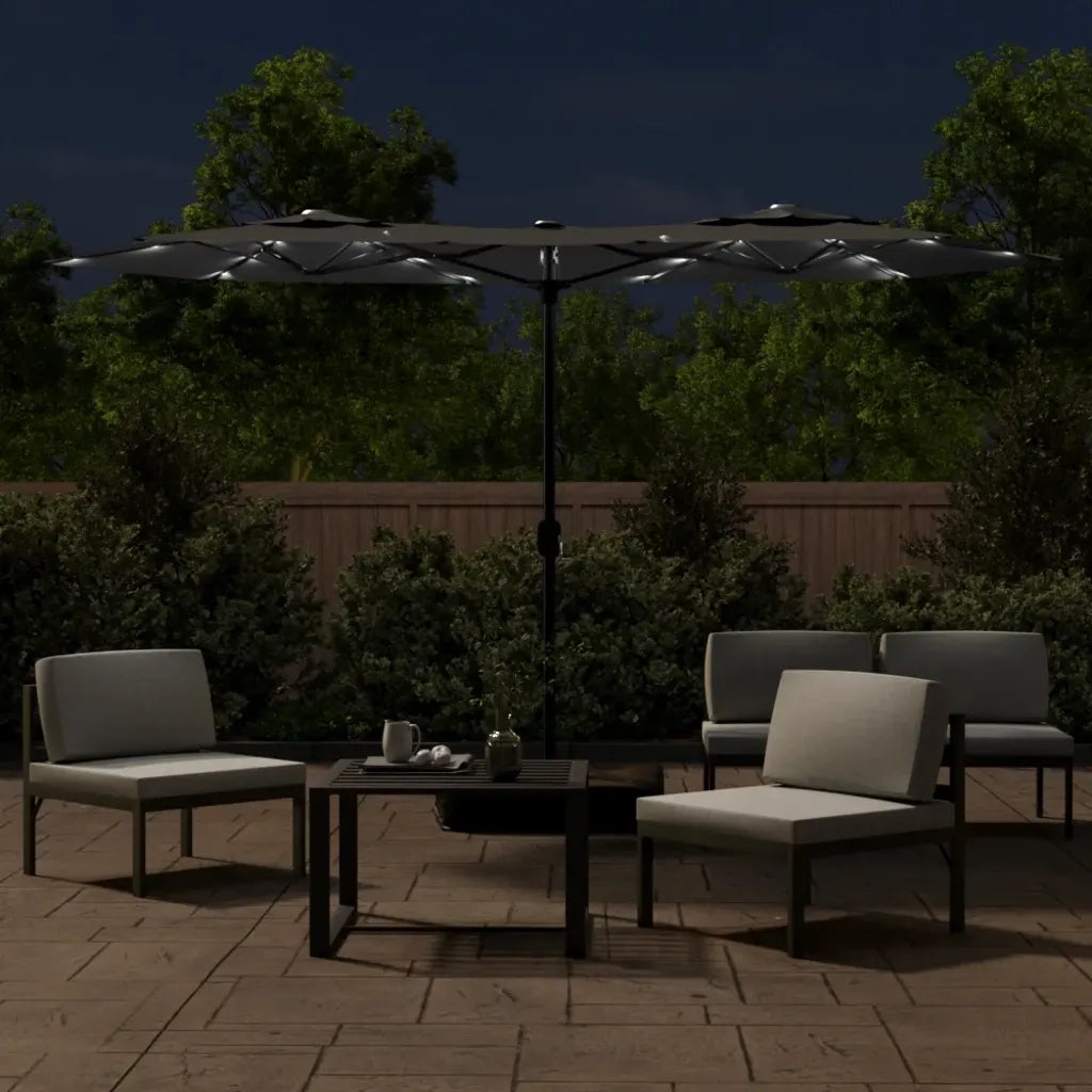 Ombrellone a Doppia Testa con LED Antracite 316x145 cm 362971