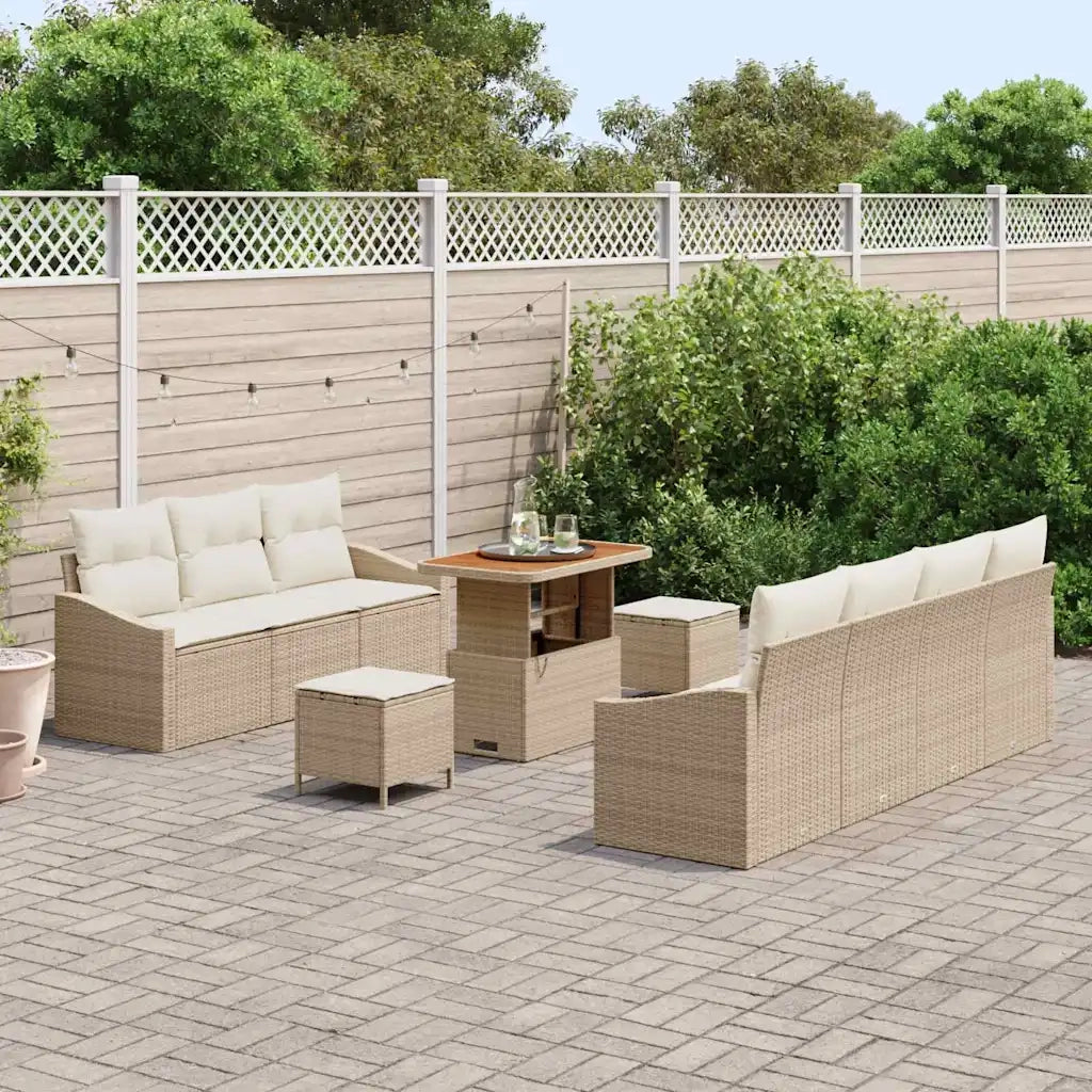 Set Divano da Giardino con cuscino 10 pcs Beige polyrattan