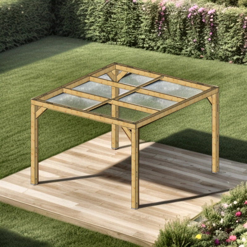 Pergola da giardino in legno 341x313 cm – Tettoia con struttura picea termo-trattata – Copertura 10,68 m² – THO3531 Foresta