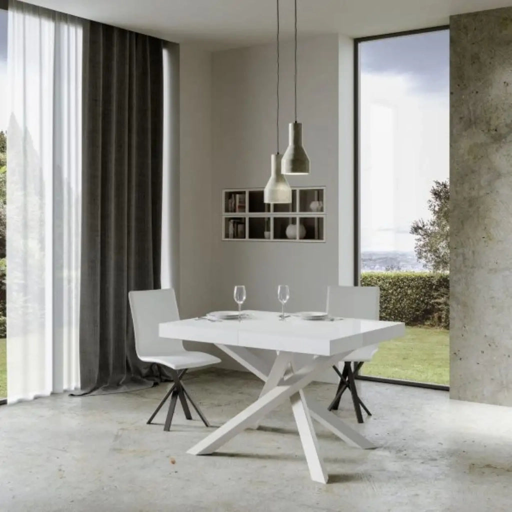 Tavolo allungabile 120/224x90 cm Volantis Premium colore bianco frassino gambe bianche