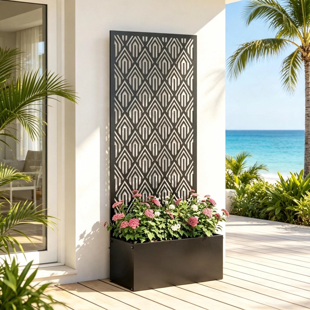 Struttura da giardino in metallo resistente alle intemperie con griglia e vaso per fiori, design ventilato per piante da giardino