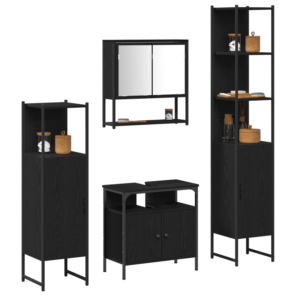 Set di mobili per bagno in 4 pezzi in legno ingegnerizzato effetto rovere nero