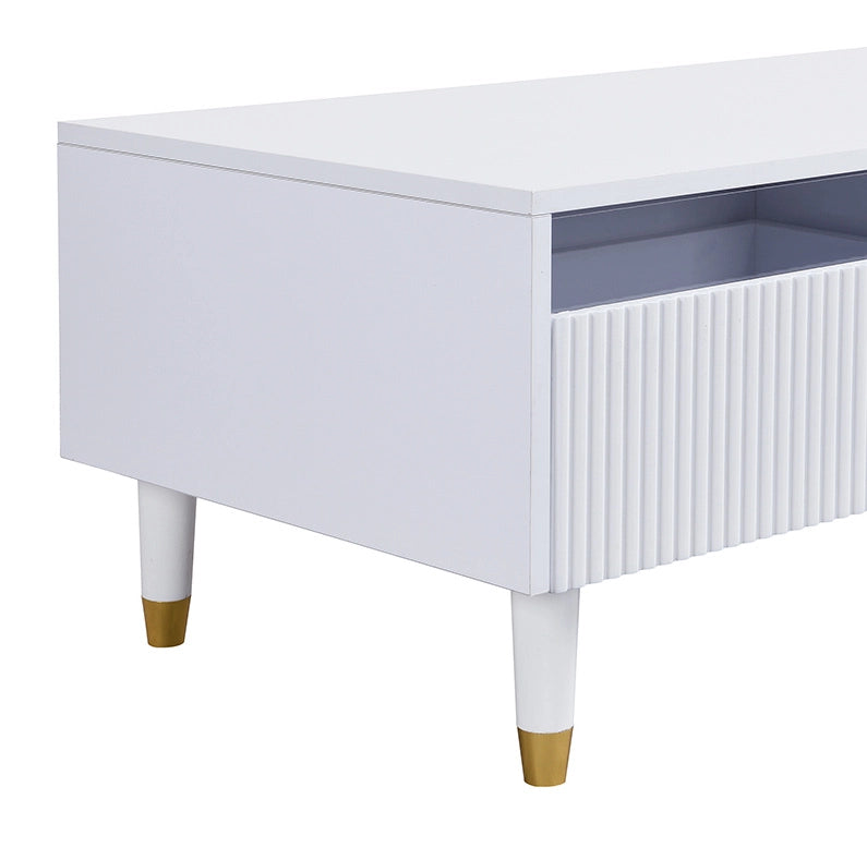 Tavolino 110x50x40 cm in MDF bianco con LED multicolore e 2 cassetti