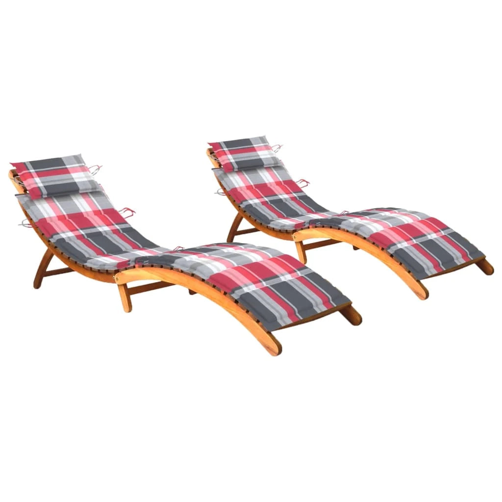 Set di 2 lettini prendisole sedie a sdraio lettini prendisole aiuole da giardino mobili da giardino con cuscini legno massello di acacia 02_0012055