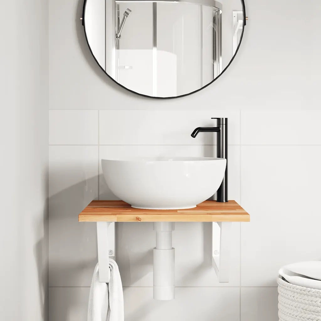 Ripiano a Parete per Lavabo-Mensole a Muro in Acciaio e Massello di Acacia 572392