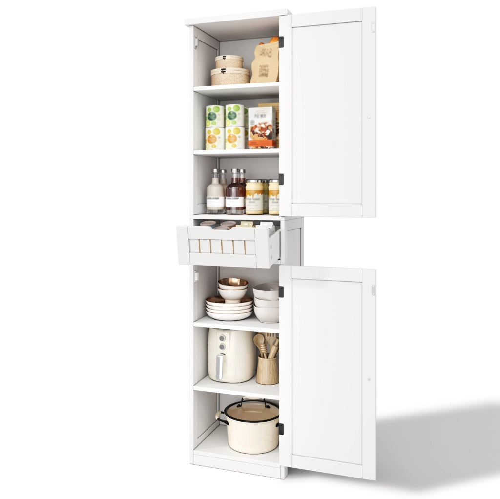 Armadio contenitore 170x40x30 cm con 4 ripiani regolabili; struttura in MDF bianco