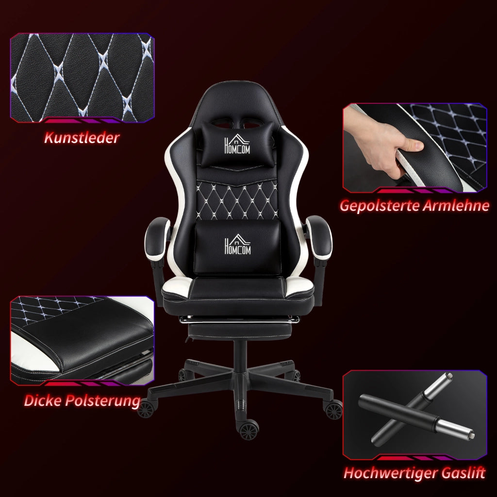 Sedia da ufficio gaming con poggiapiedi ¨C Xylo ¨C similpelle nero e bianco girevole regolabile