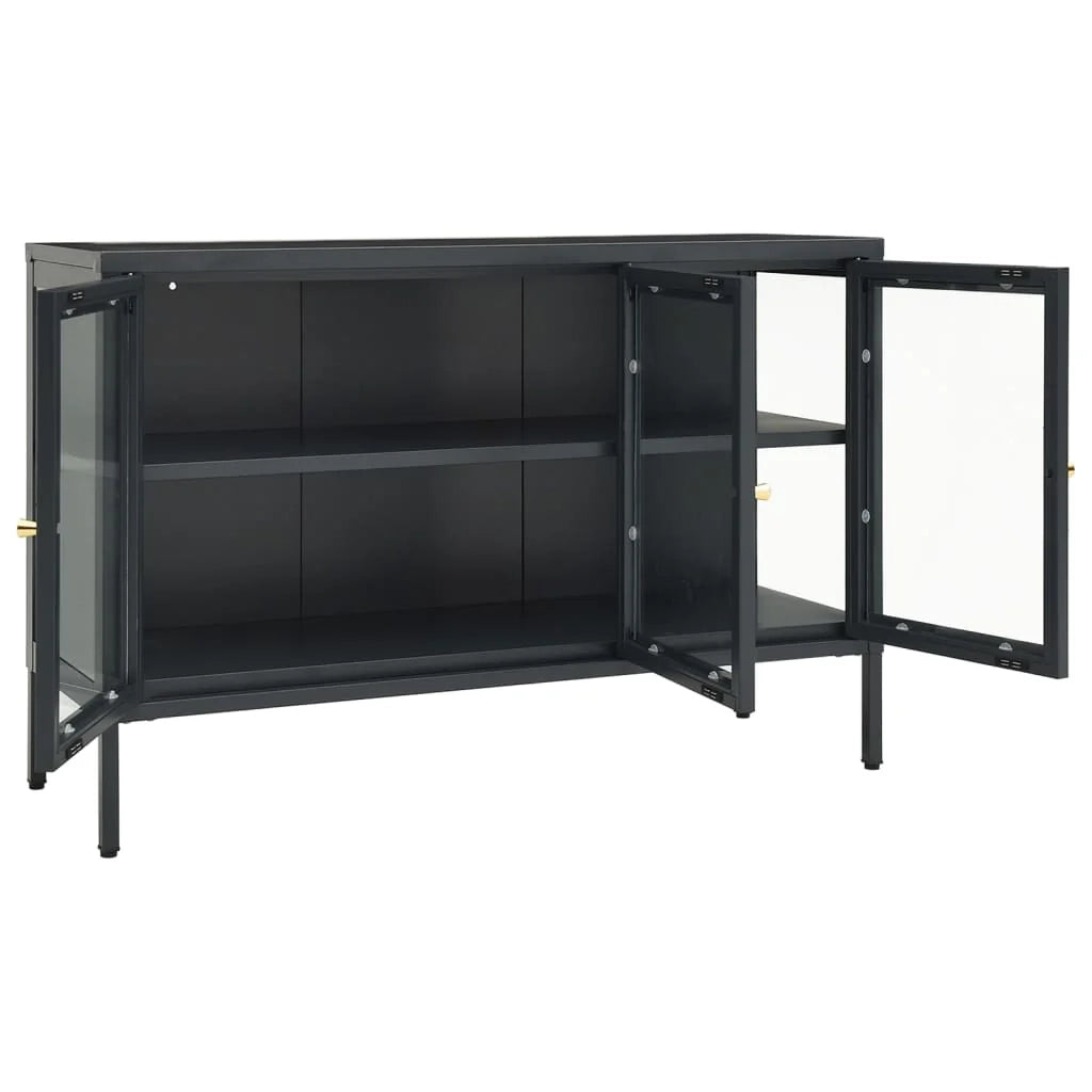 Buffet credenza cassettiera armadio mobile contenitore organizer per cucina soggiorno salotto 105 x 35 x 70 cm acciaio e vetro antracite 02_0029690