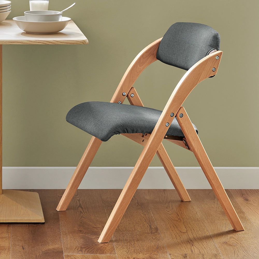 SoBuy FST92-SGx2, Sedia Pieghevole in Legno Set da 2 Poltrona Imbottita da Cucina, Sedie da Interno per Ufficio, Balcone, Giardino - Sedie Pieghevoli Salvaspazio Richiudibili in Faggio, Grigio Scuro