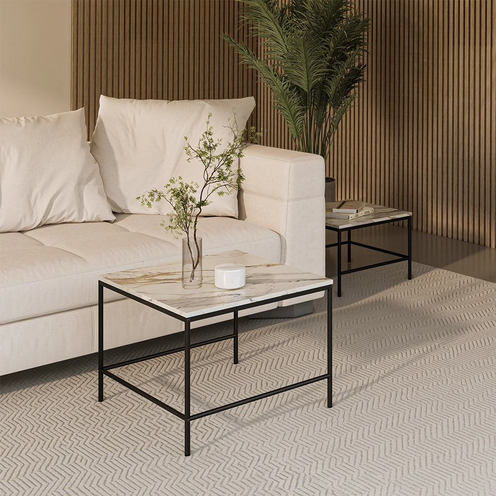 Vicco Tavolino da divano Bianco/nero 60 x 60 cm 2 parti