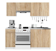 AKORD Set di Mobili da Cucina LIMA 180 cm Bianco 180 cm 7 ante 1 cassetto inserto frontale Sonoma Quercia 180x44,5x203 cm