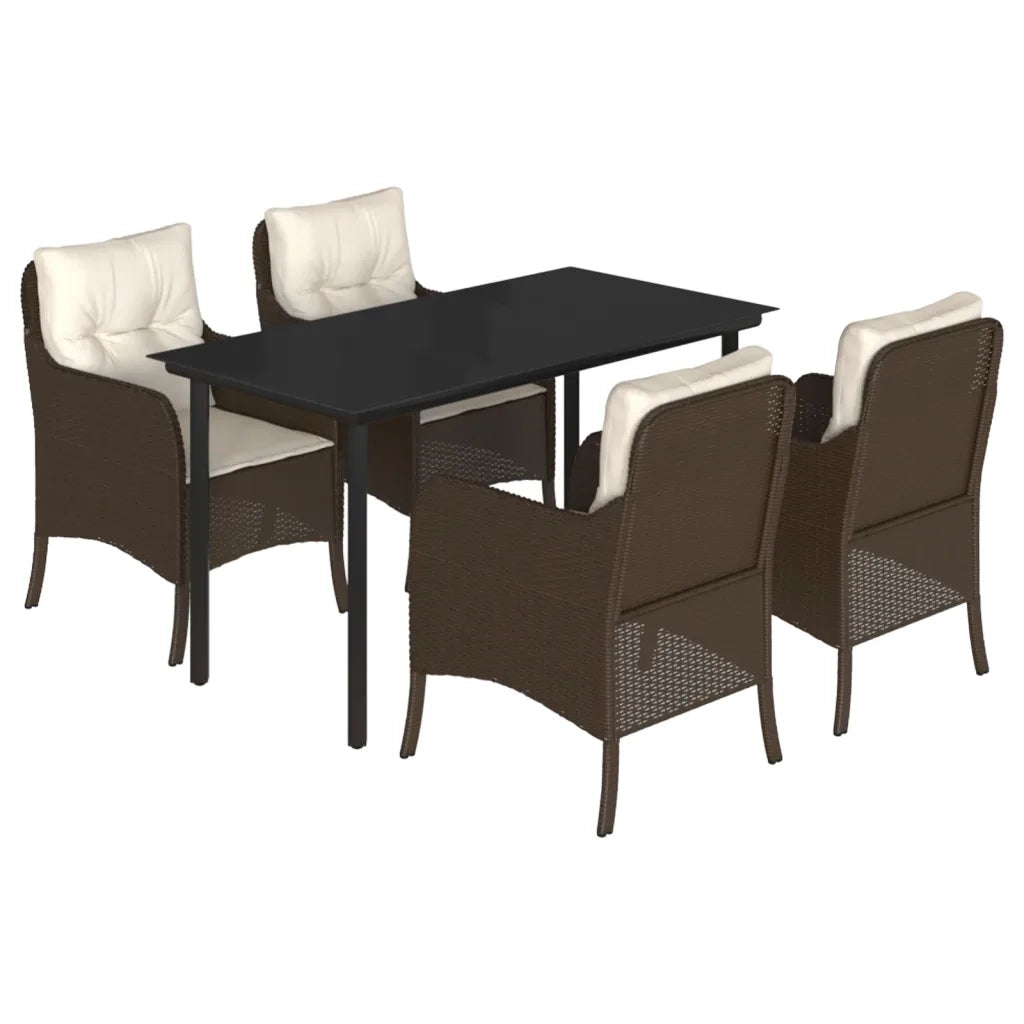 Set da Pranzo da Giardino 5pz con Cuscini in Polyrattan Marrone