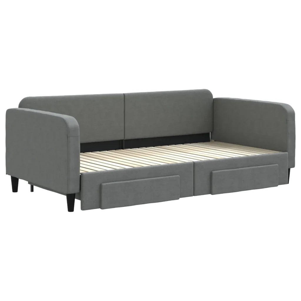 Divano Letto Estraibile Cassetti Grigio Scuro 100x200cm Tessuto 3196858