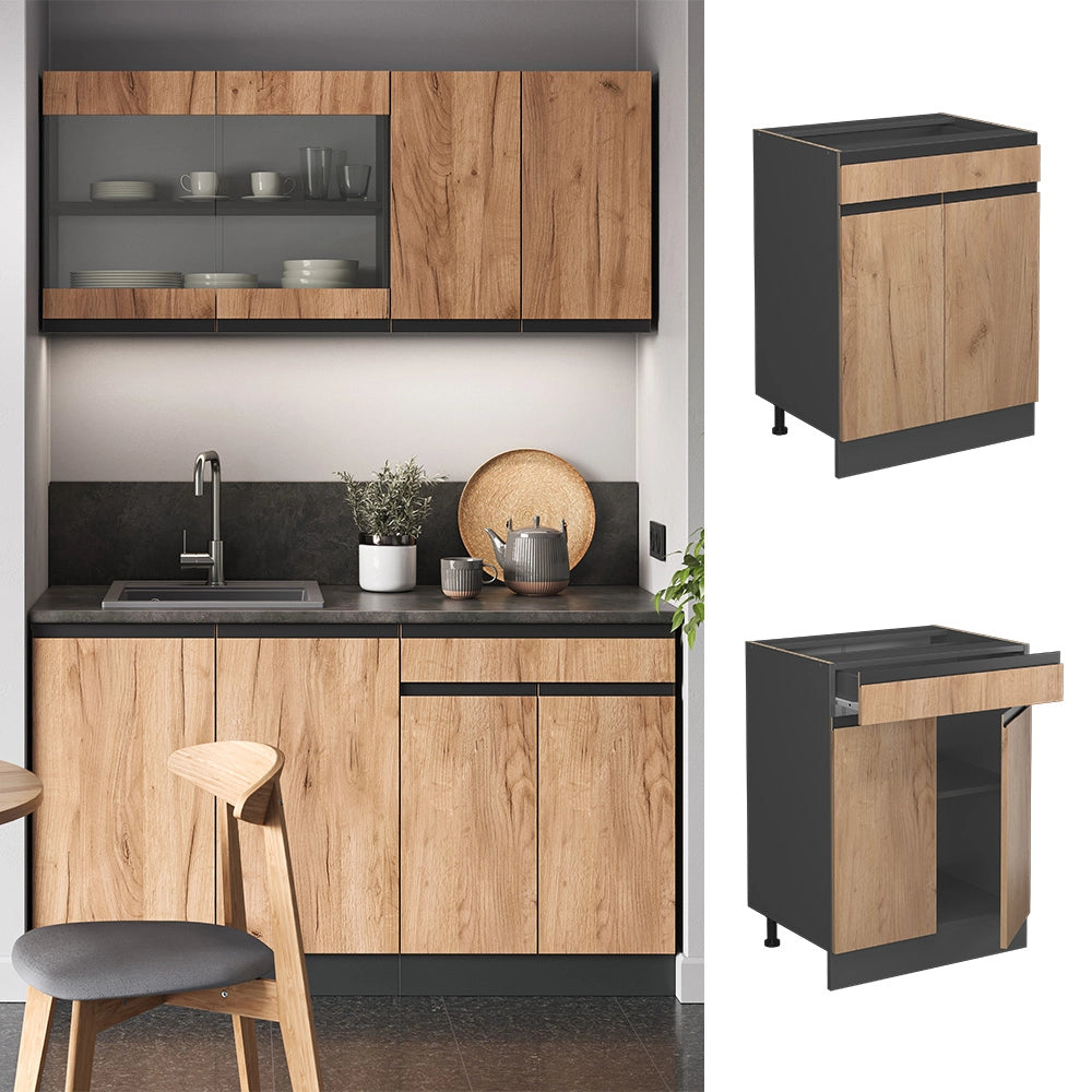 Vicco Armadio da cucina con cassetto  Quercia dorata 60 cm , AP Antracite