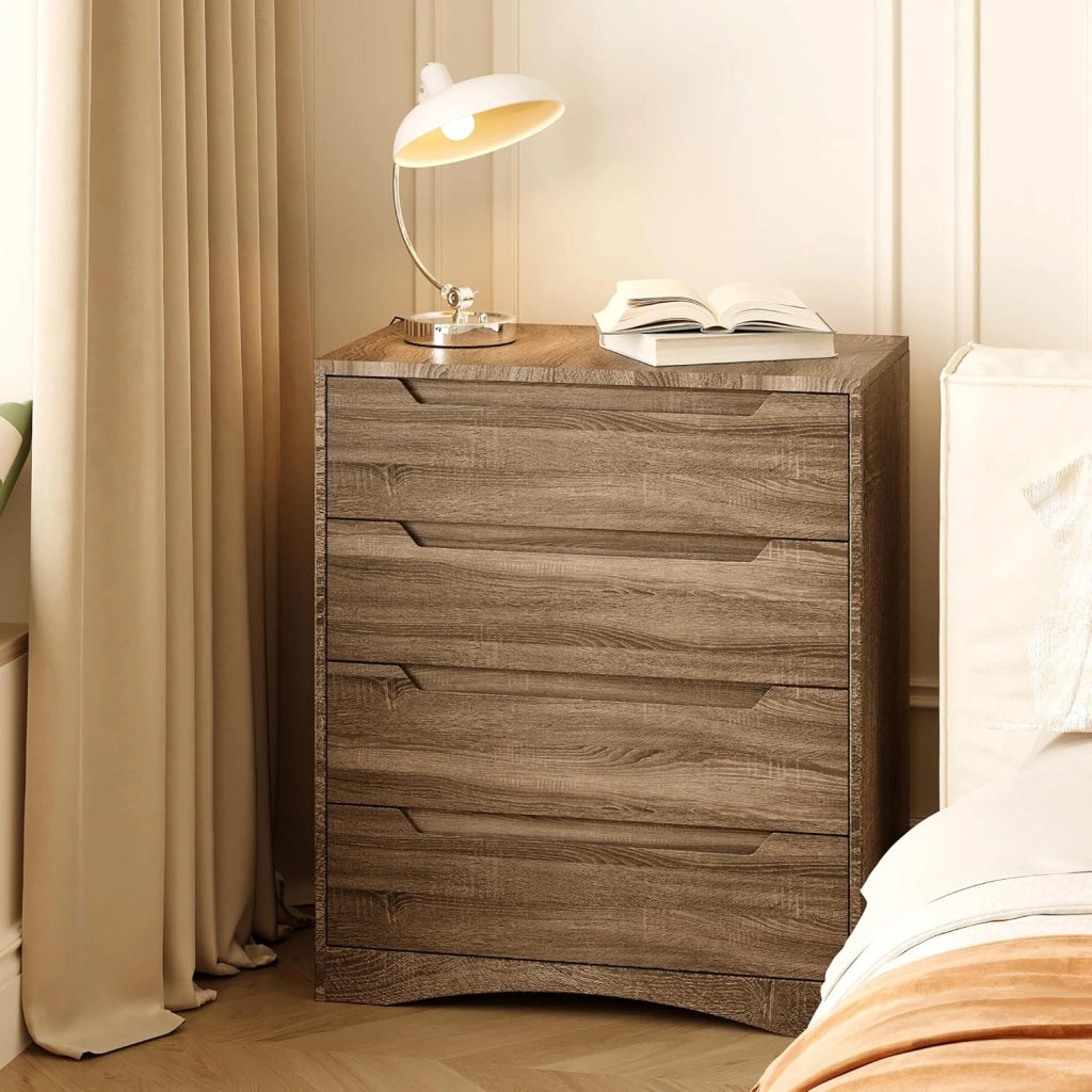 Cassettiera Camera da Letto con 4 cassetti, settimino camera da letto,Moderno e Salvaspazio per la Camera da Letto Soggiorno e Ingresso, 71 x 41 x 82 CM,Bianco (Marrone chiaro)