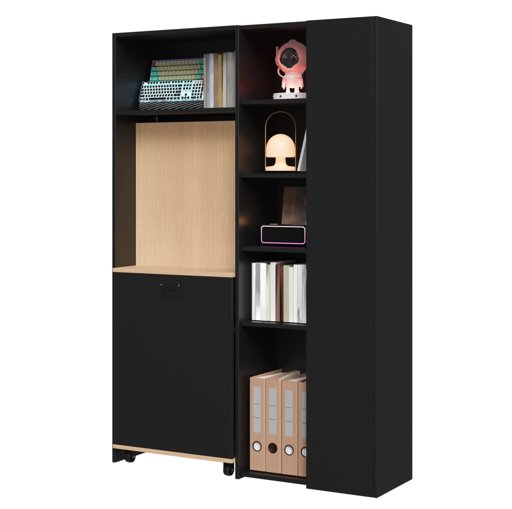 Scrivania pieghevole 2-in-1 con scaffale, presa EU e USB