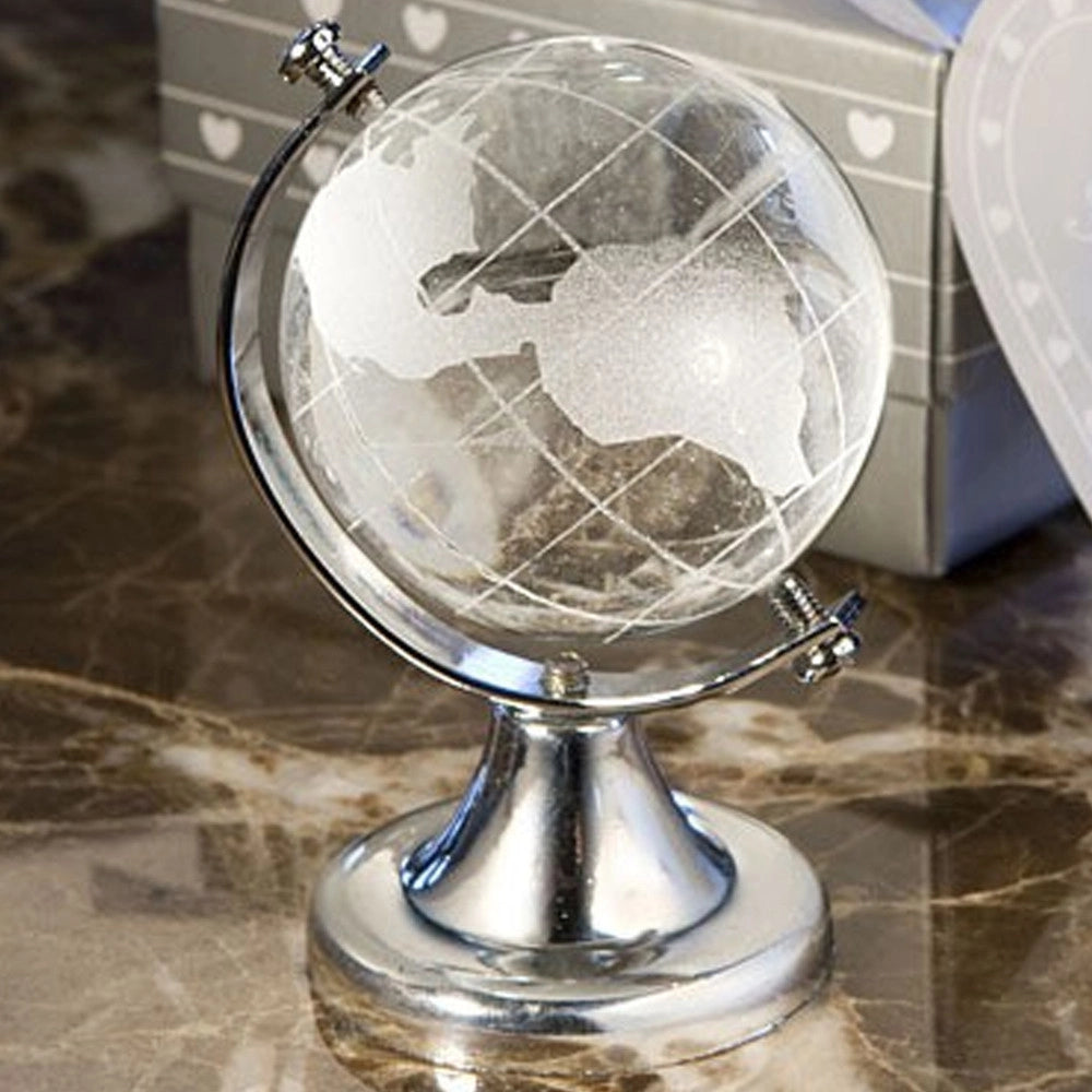 Trade Shop - 4 Bomboniere Mappamondo In Vetro E Acciaio Comunione Wedding Promessa Battesimo -