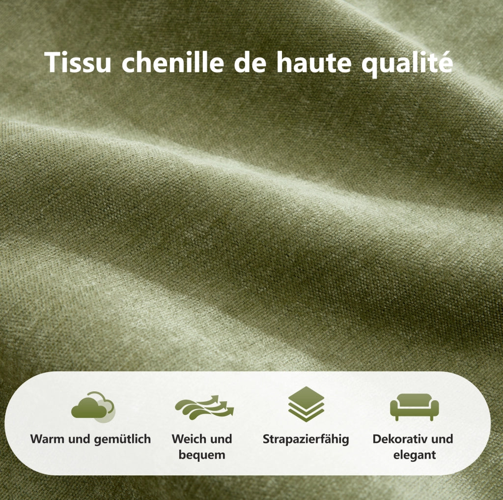 Pouf Elowin in Chenille Verde con Design Ergonomico e Struttura Robusta
