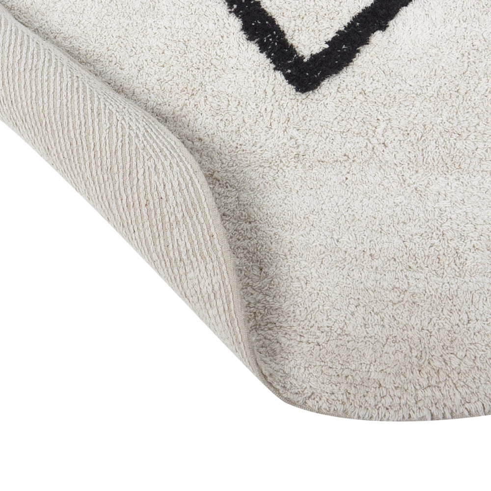 Tappeto beige e nero in cotone ø 140 cm rotondo con motivo a cuore in stile bohémien Soggiorno Bambini Camera dei bambini