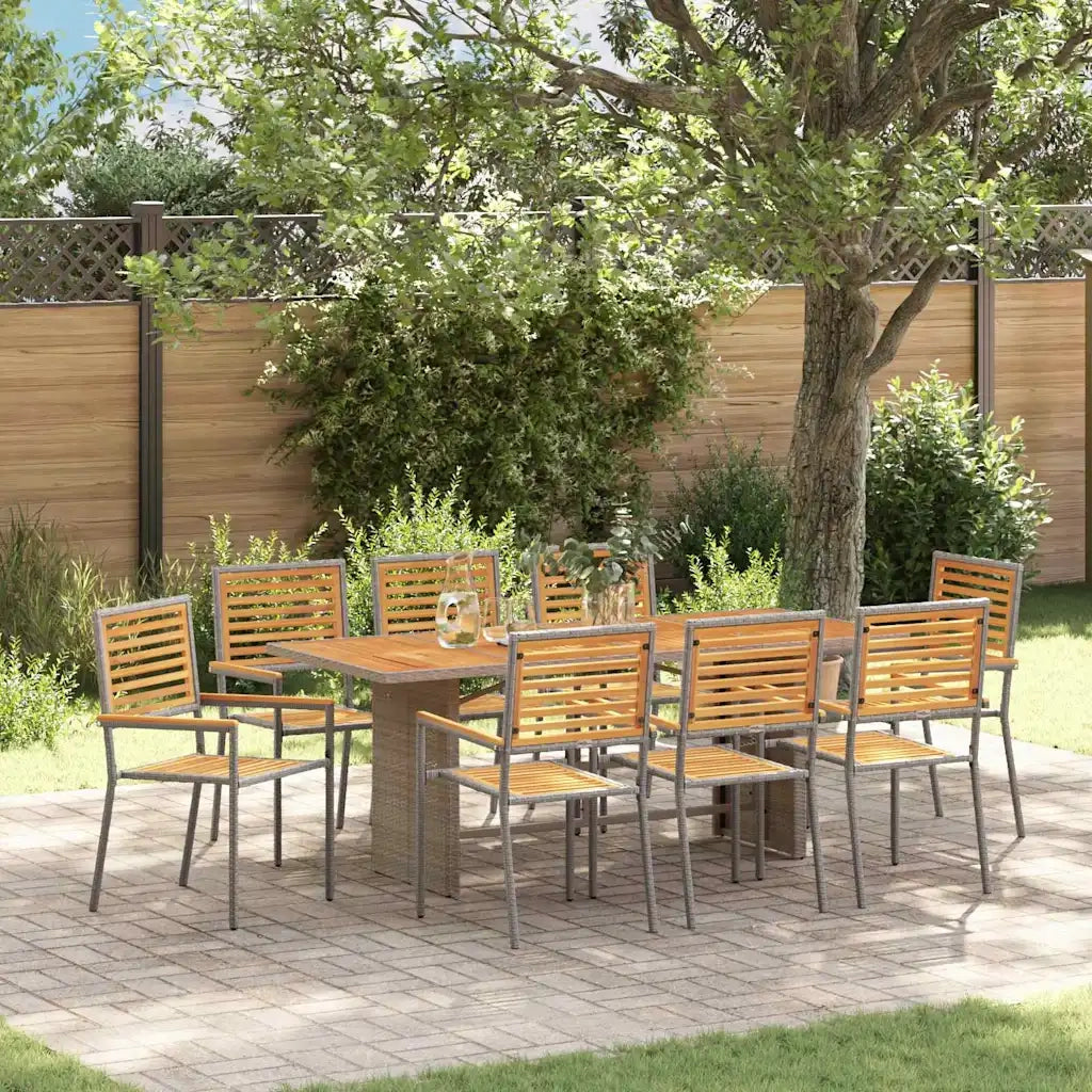 Set da Pranzo per Giardino 9 pcs Grigio e Marrone polyrattan 3365453