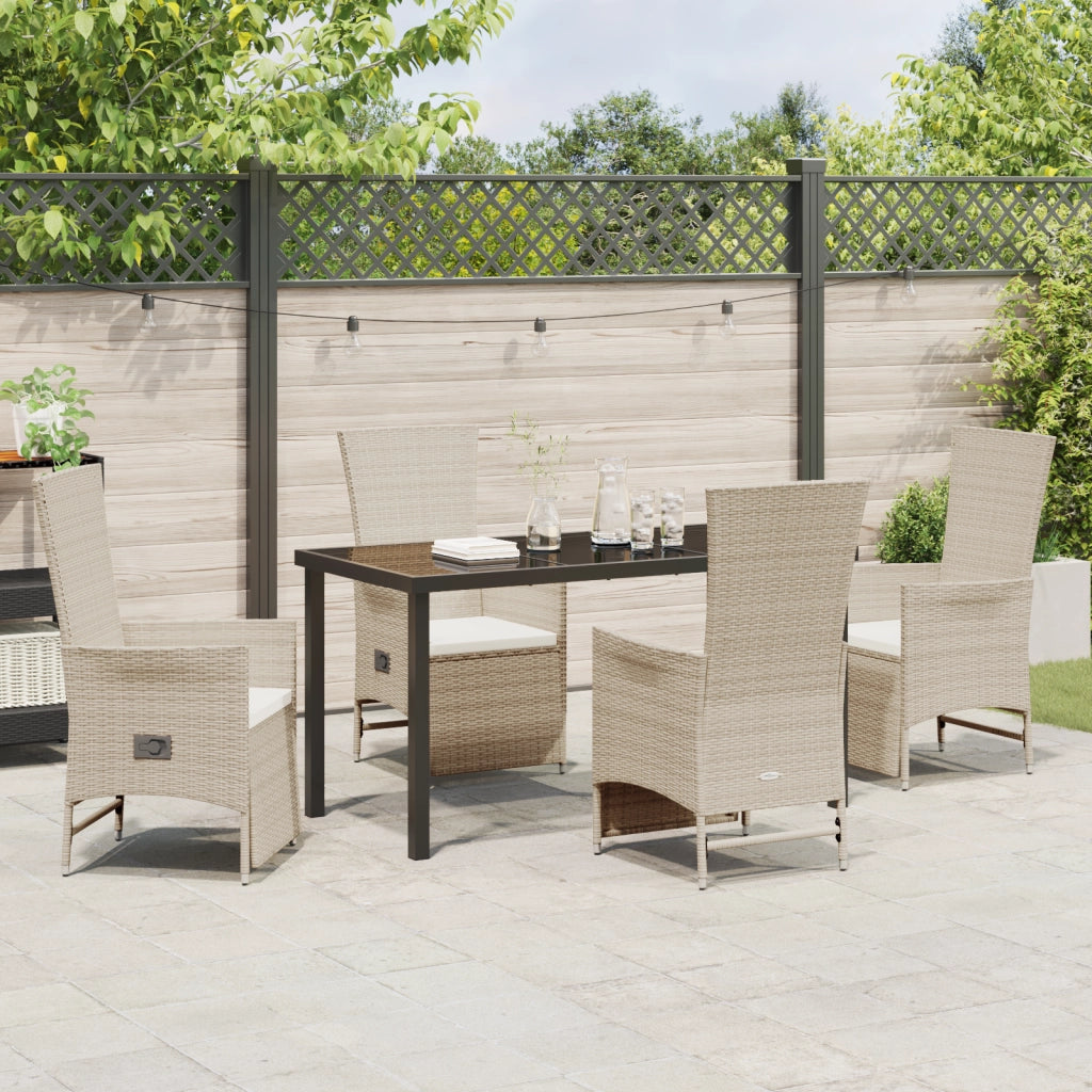 Set da Pranzo da Giardino 5 Pezzi con Cuscini Beige Rattan Polimerico