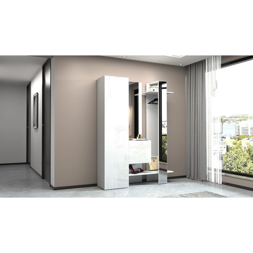 Mobile da ingresso con specchio armadietto e appendiabiti 140x35x191cm - PHOENIX