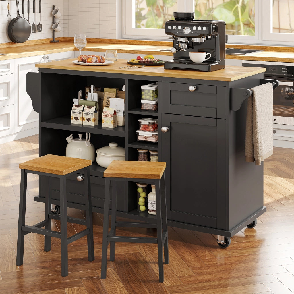 Carrello da cucina mobile - Zephmum - 129x46x92 cm - Nero - Con cassetti e ripiani