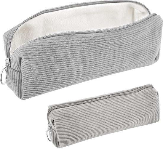 Etui di corduroy per scuola, etui estetico, etui pratico, etui moda per bambini e bambine, borsa da scuola portatile per adolescenti, scuola, ufficio (grigio)