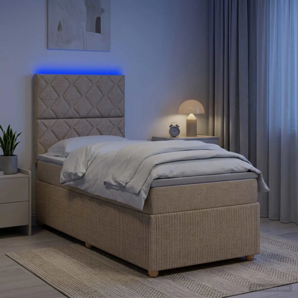 Letto Box Spring LED con Materasso Crema 90 x 200 cm Tessuto 3455781