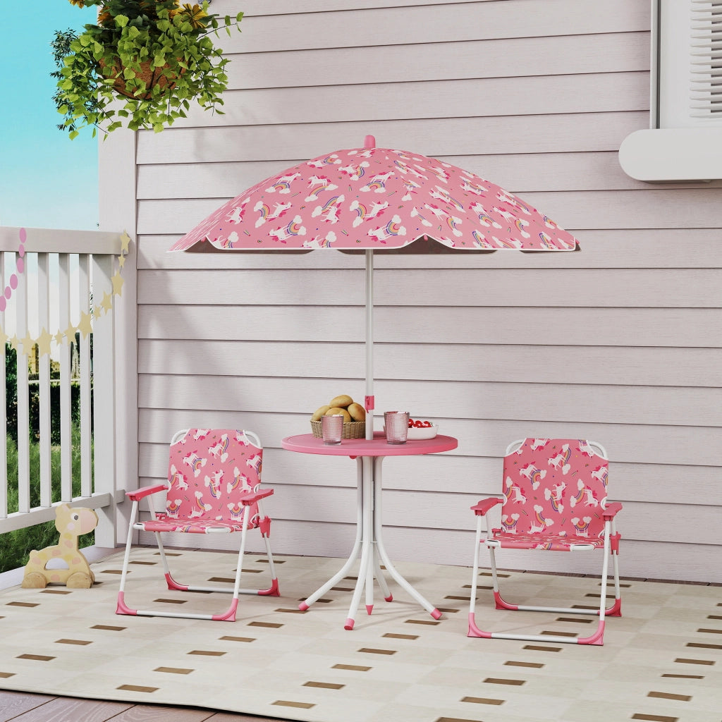Tavolo da Picnic per Bambini Set Tavolo e Sedie con Ombrellone Rosa