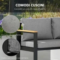 Salotto da Giardino con Divano da Esterno, 2 Poltrone e Tavolino in Alluminio, Grigio
