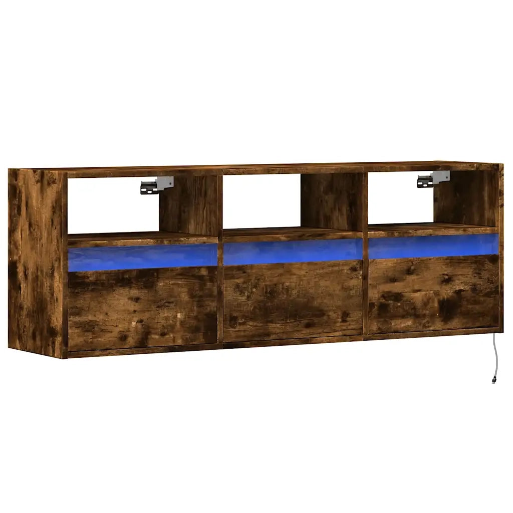 Mobile TV a Parete con Luci LED Rovere Fumo 130x31x45 cm