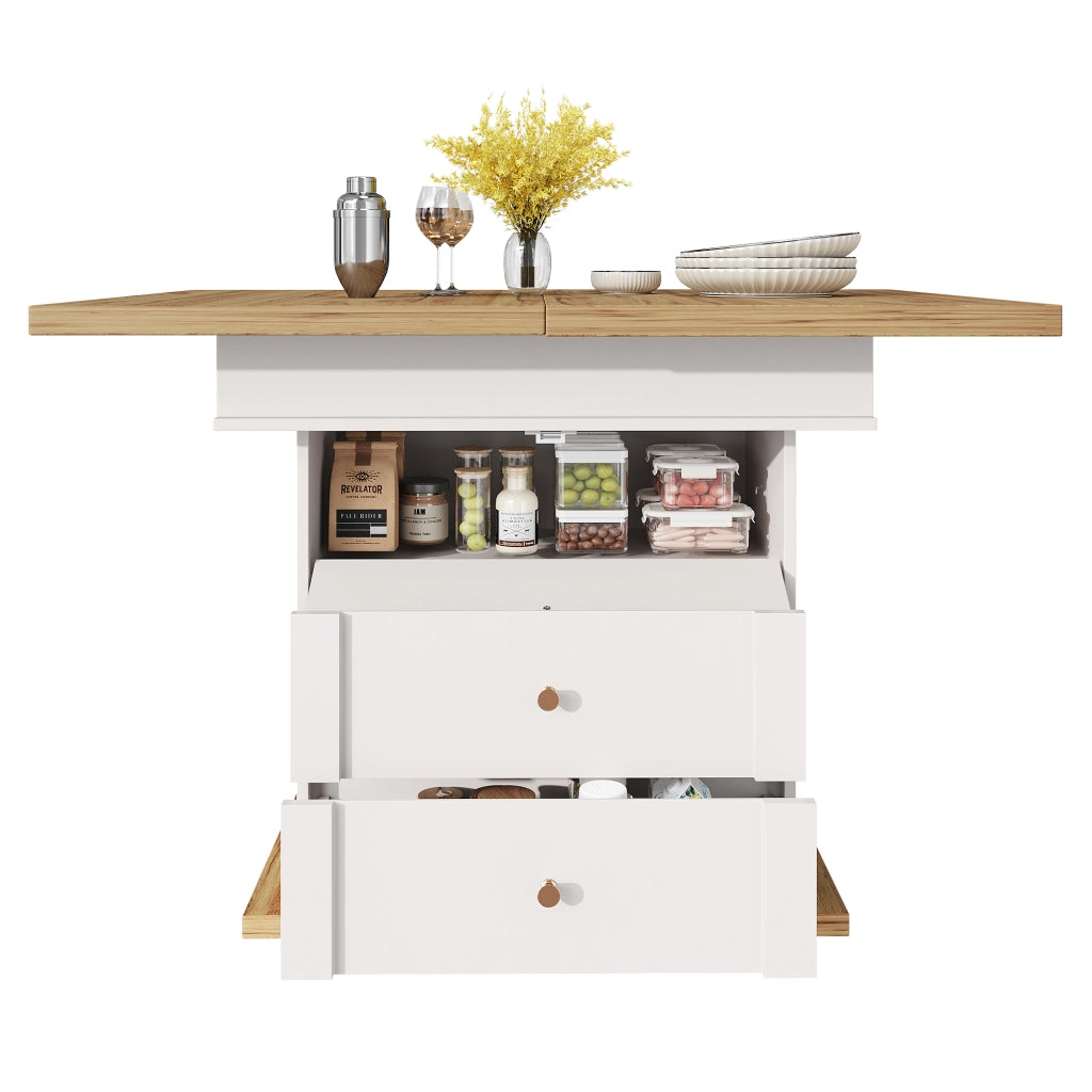 Tavolo allungabile in MDF con spazio contenitore e soft close, per cucina e soggiorno, bianco, 110-140 × 80 × 75 cm