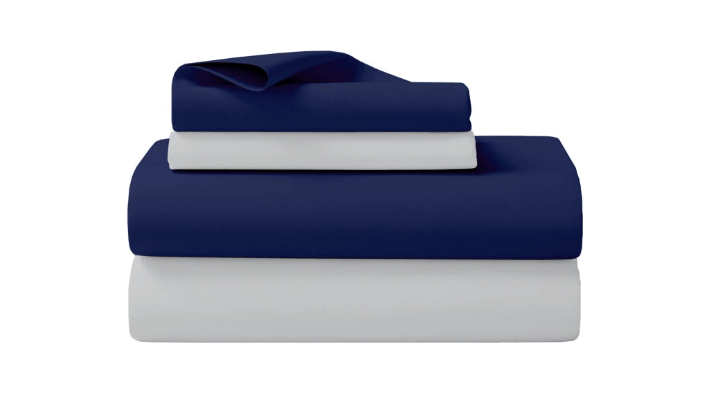 Completo Letto In Morbido Cotone Di Flanella Antipilling Set Lenzuola Bicolore Lenzuolo Sopra Sotto Federe - Bluscuro-Grigio - Francese