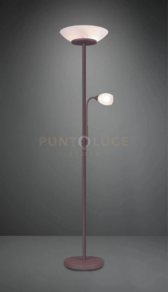 GERRY PIANTANA CON LAMPADA DA LETTURA METALLO RUGGINE CON DIFFUSORI VETRO BIANCO H. 180CM 2 LUCI ATTACCO E27 E E14
