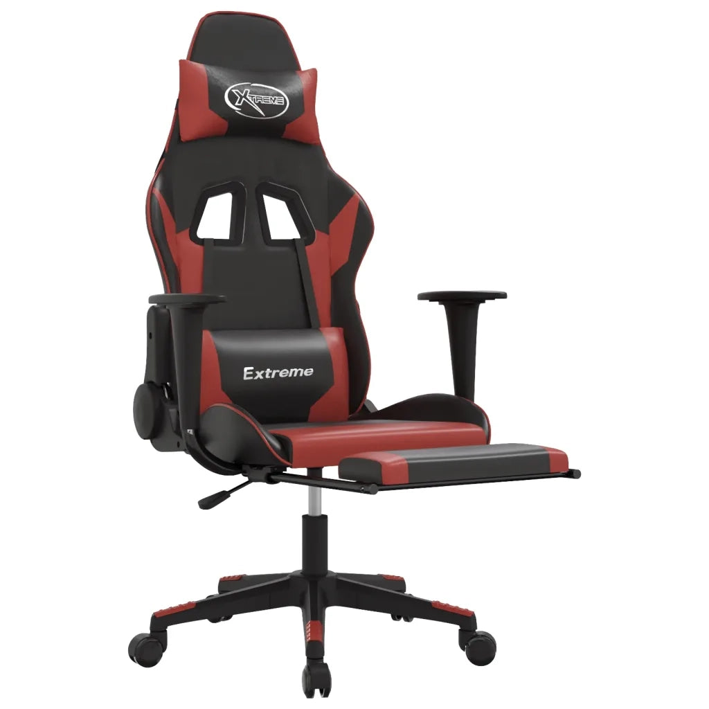 Sedia Gaming | Sedia da e-sports Massaggio Poggiapiedi Nero e Rosso Vino Similpelle