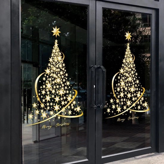 Sticker di Natale per finestra - 1 coppia di adesivi in vetro - sticker per porta - dimensioni extra grandi - oro Sticker di Natale per finestra - 55x78 cm - adesivi per finestra - DIY - adatti per parete, finestra, poster per porta, display, negozi - oro