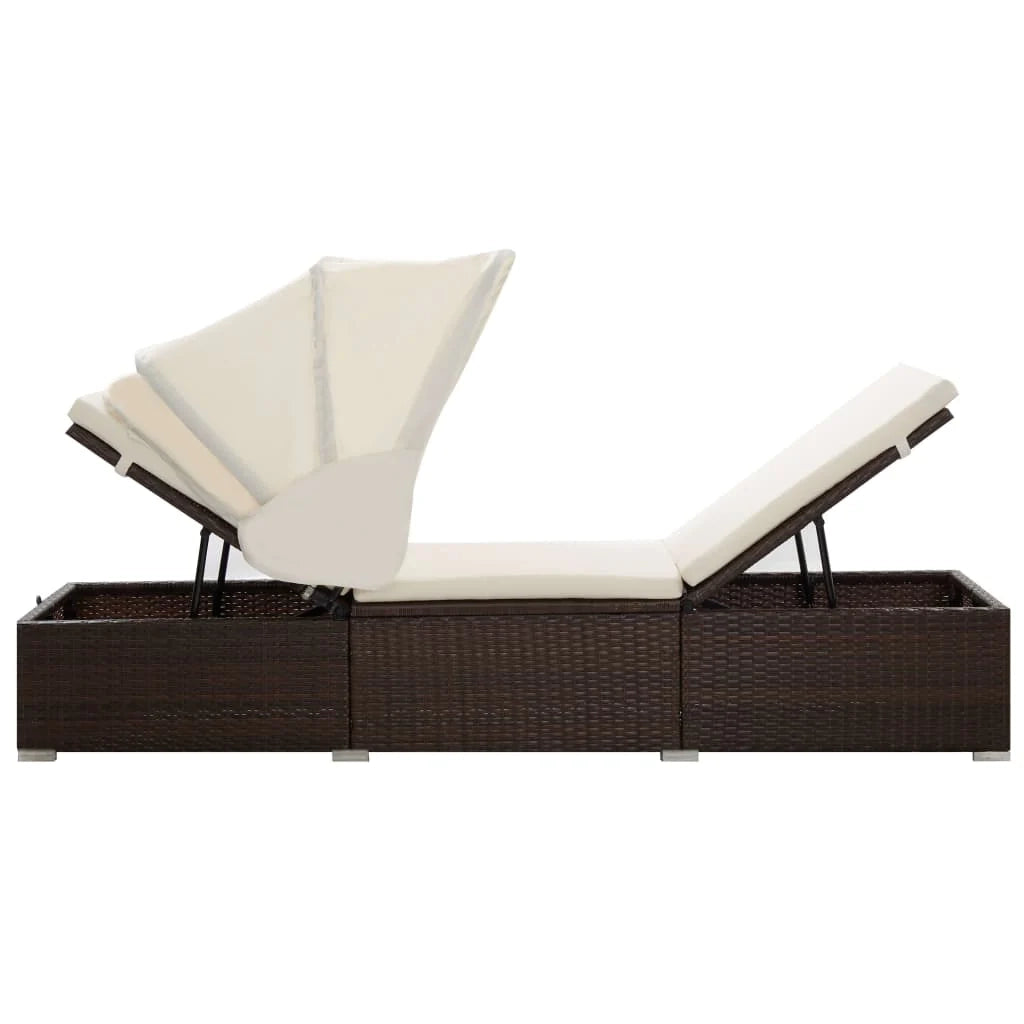 Lettino prendisole sedia a sdraio lettino prendisole letto da giardino mobili da esterno per patio con baldacchino e cuscino resina intrecciata marrone 02_0012274