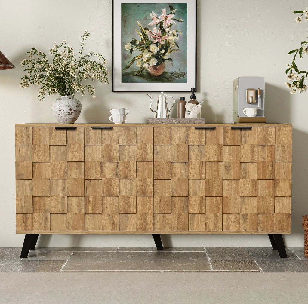 Credenza 160;5x35;5x78 cm con 4 ante; ripiani regolabili; pannello truciolare; colore naturale
