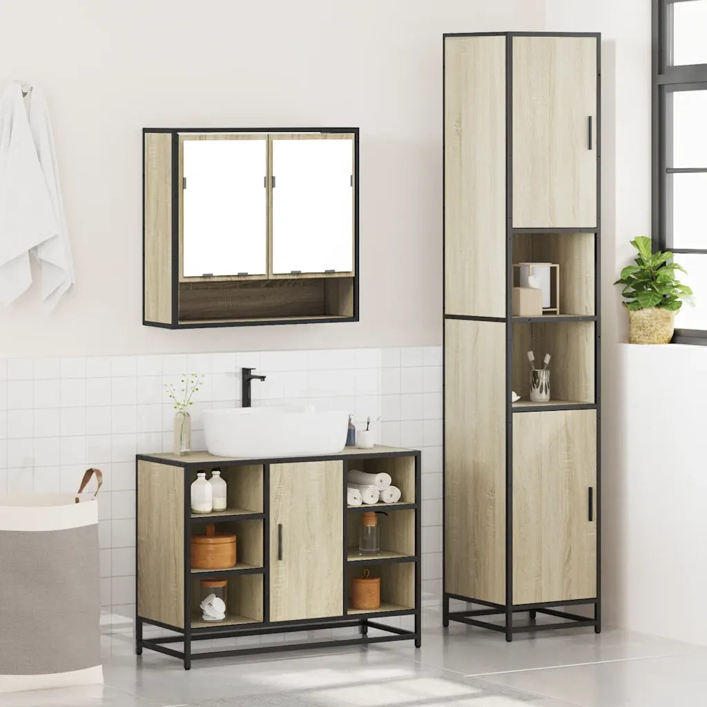 Set Mobili da Bagno 3 pz Rovere Sonoma in Legno Multistrato 3301121