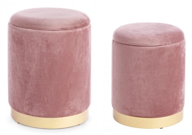 Set 2 Pouf Contenitore Polina Rosa Antico in Tessuto effetto Velluto