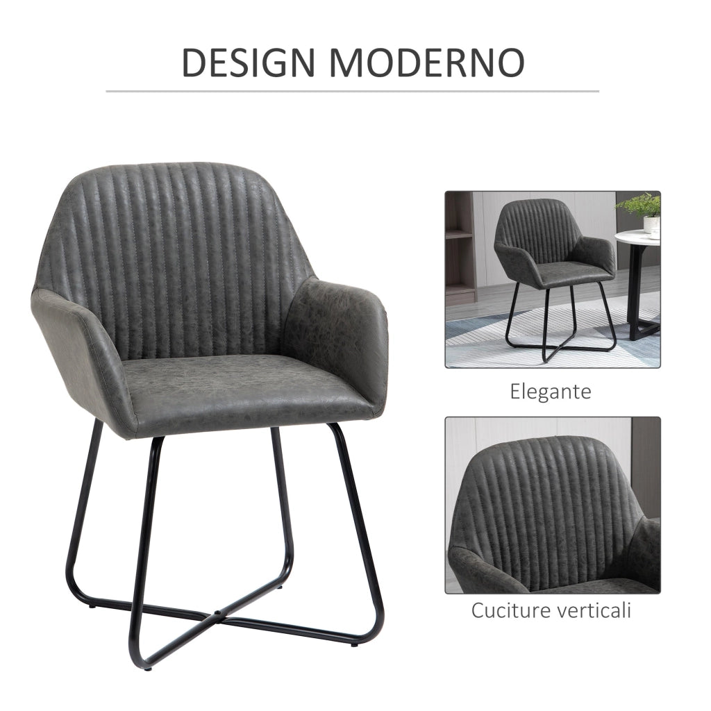 Set 2 Sedie Imbottite 60x56,5x85 cm in Similpelle Grigie