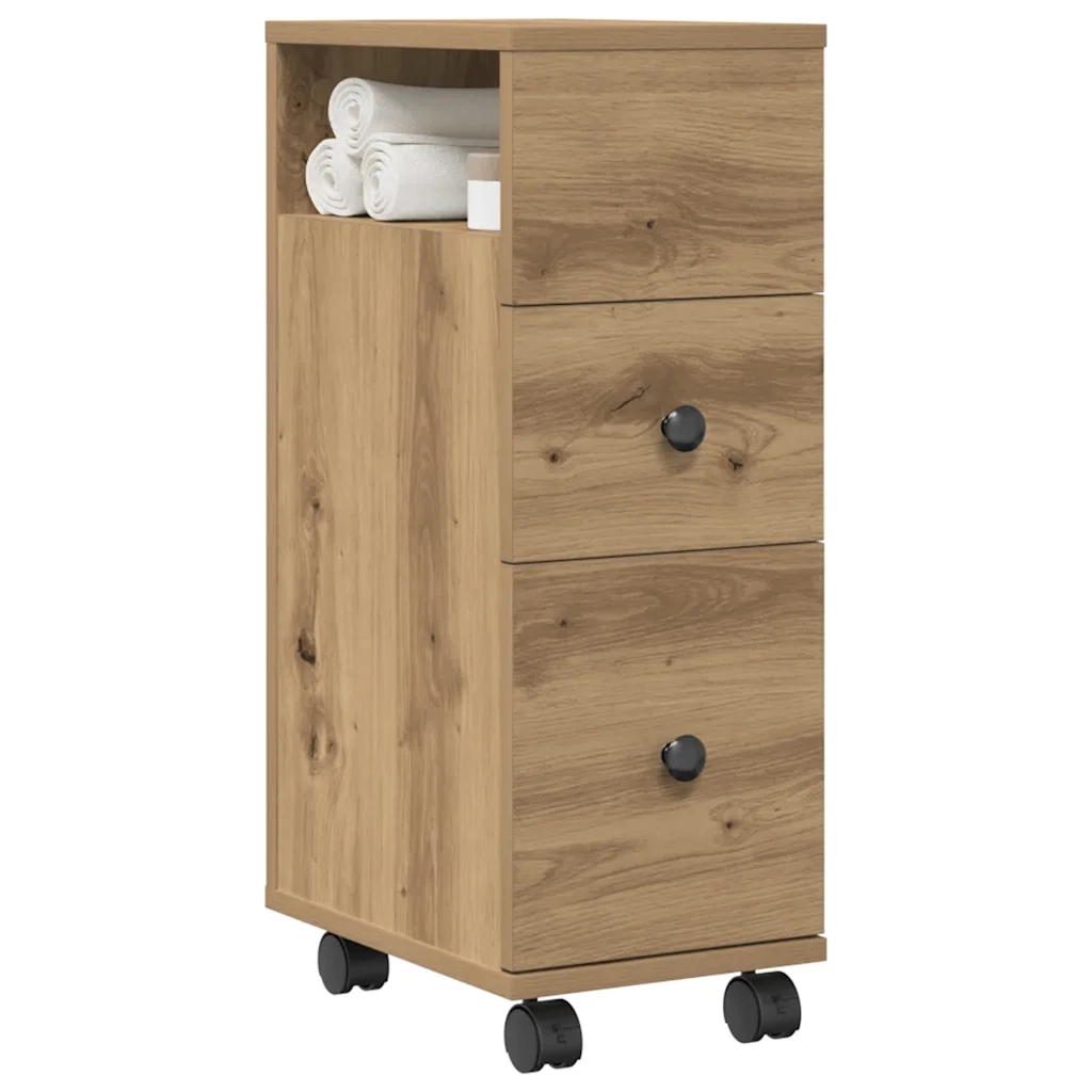 Mobile da Bagno Stretto con Ruote Rovere Artigianale Truciolato 855240