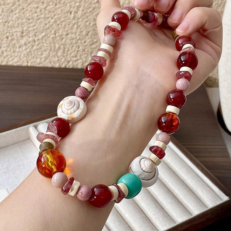 Bracciale e collana fatti a mano con perline di agata naturale multicolore, regalo di Natale o compleanno.