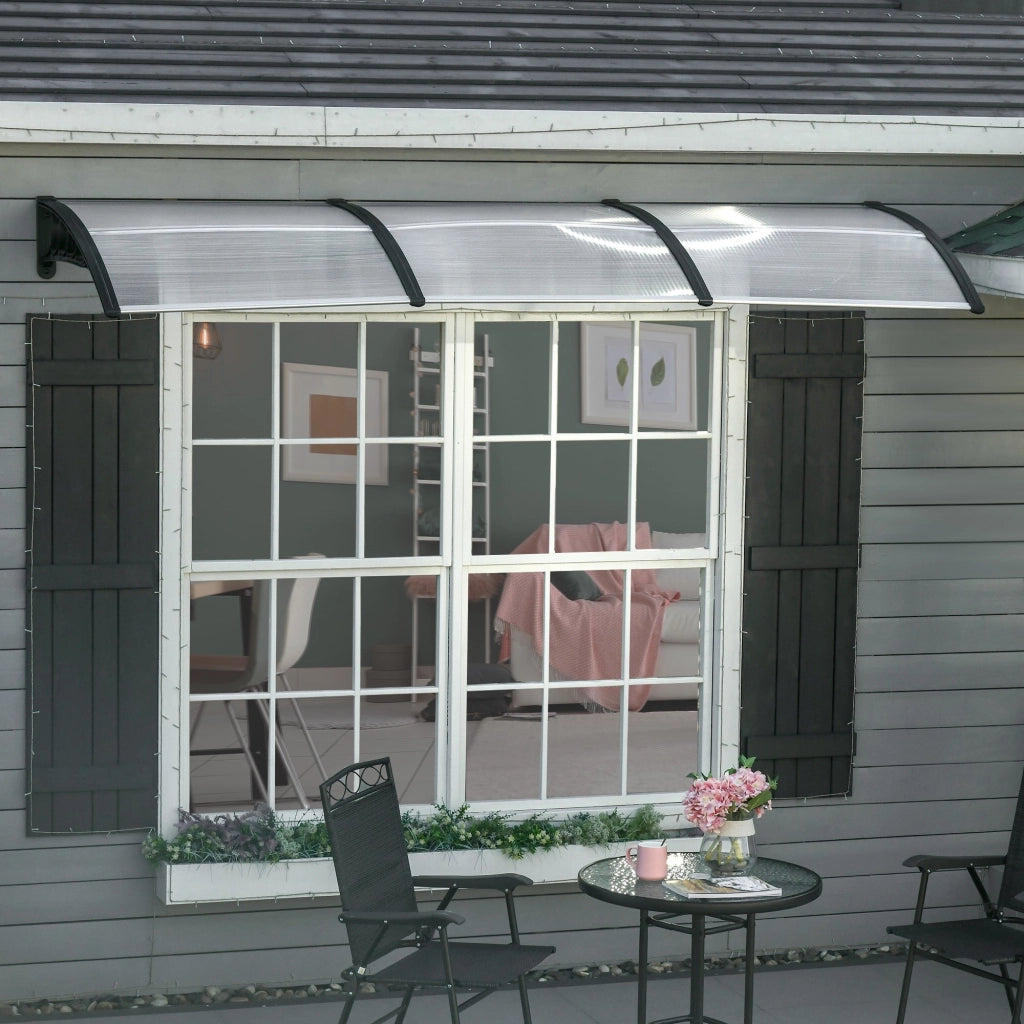 Tettoia in Policarbonato e Alluminio per Balconi 303x96x27 cm Finestre e Porte Nero e Trasparente