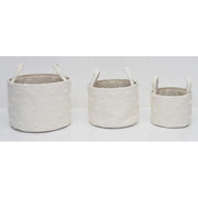 Set di 6 confezioni 3 Cesti Portatutto Tondi Con Manici Pompon Bianco