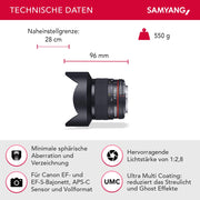 MF 14mm F2.8 Canon EF - obiettivo grandangolare per full-frame e APS-C, fotografia di paesaggio, messa a fuoco manuale, incluso borsa e tappi protettivi